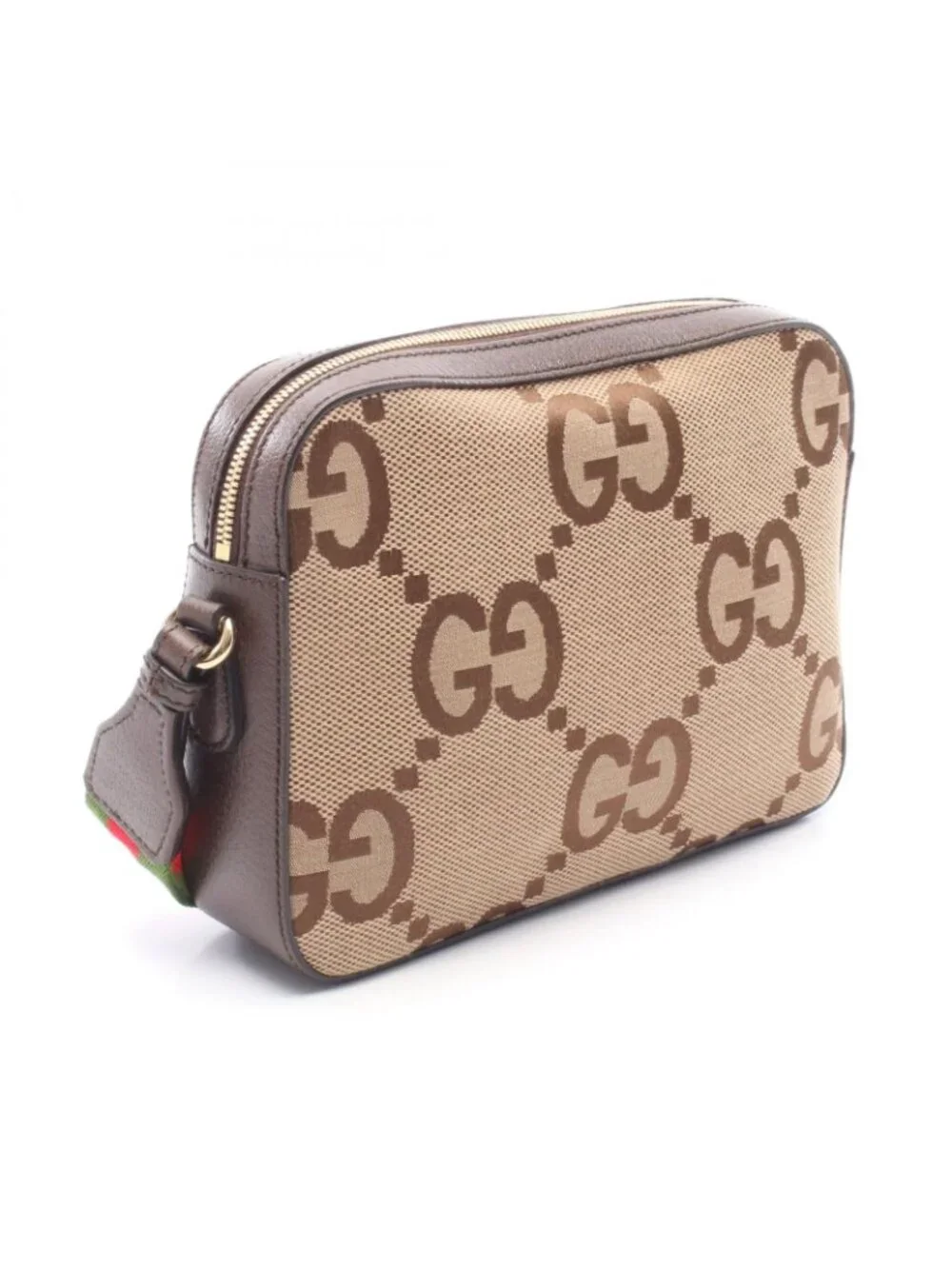 Gucci Shoulder Bag Jumbo GG Beige Brown Canvas Leather